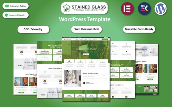 Stained Glass – Window & Door Services WordPress Elementor Template - Image 1