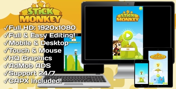 Stick monkey html5 game mobile version construct 3 construct 2 .jpg