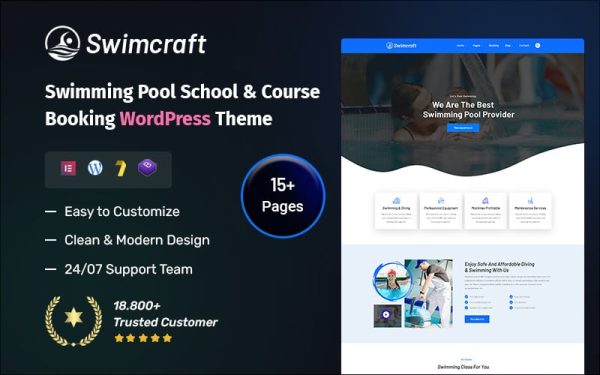 Swimming Pool School & Course Booking WordPress Theme - Image 1