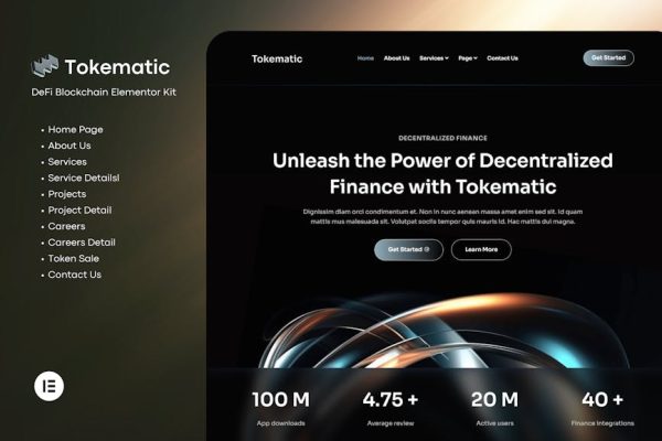 Tokematic - Crypto Defi Launch Elementor Template Kit - Image 1
