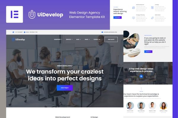 UiDevelop - Web Design Agency Elementor Template Kit - Image 1