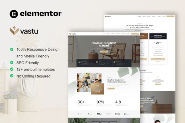 Vastu - Interior Design Service Elementor Pro Template Kit - Image 1