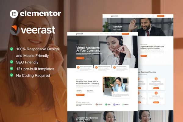 Veerast - Virtual Assistant Service Elementor Pro Template Kit - Image 1