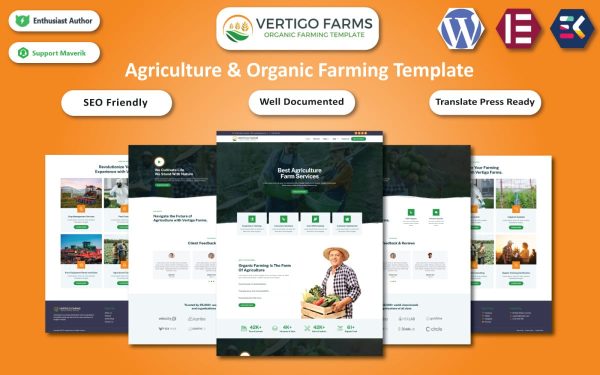 Vertigo Farms - Agriculture & Organic Farming WordPress Elementor Template - Image 1