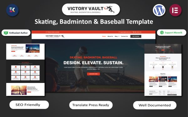Victory Vault - Skating, Badminton & Baseball WordPress Elemnetor Template - Image 1
