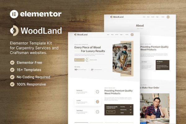 WoodLand – Carpenter & Craftsman Elementor Template Kit - Image 1