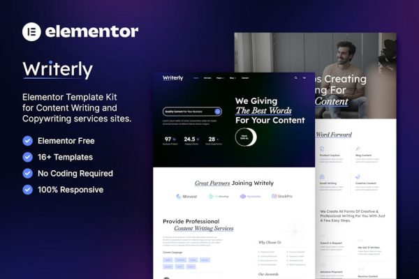 Writerly – Content Writing & Copywriting Elementor Template Kit - Image 1