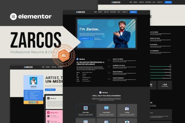 Zarcos - Professional Resume & CV Elementor Template Kit - Image 1