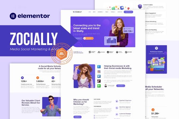 Zocially - Social Media Marketing & Analythic Elementor Template Kit - Image 1