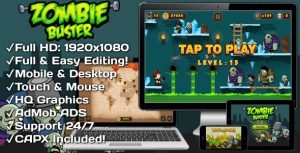 Zombie buster html5 game 20 levels mobile version construct 3 .jpg
