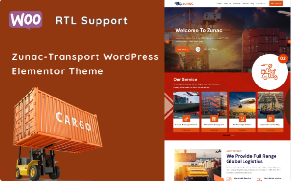 Zunac - Transportation Multipurpose Minimal WordPress Elementor Theme WordPress Theme - Image 1